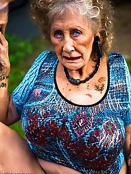 Porno Pictures of Naked Grannies 80 YO with Tattoos, Tank Top Outfit and Shocking Fin