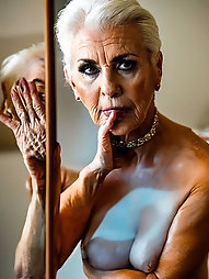 Granny Sex Pictures: 60 YO Mirror Selfie with Spanish BDSM, Sad White Hair and Slicked Style